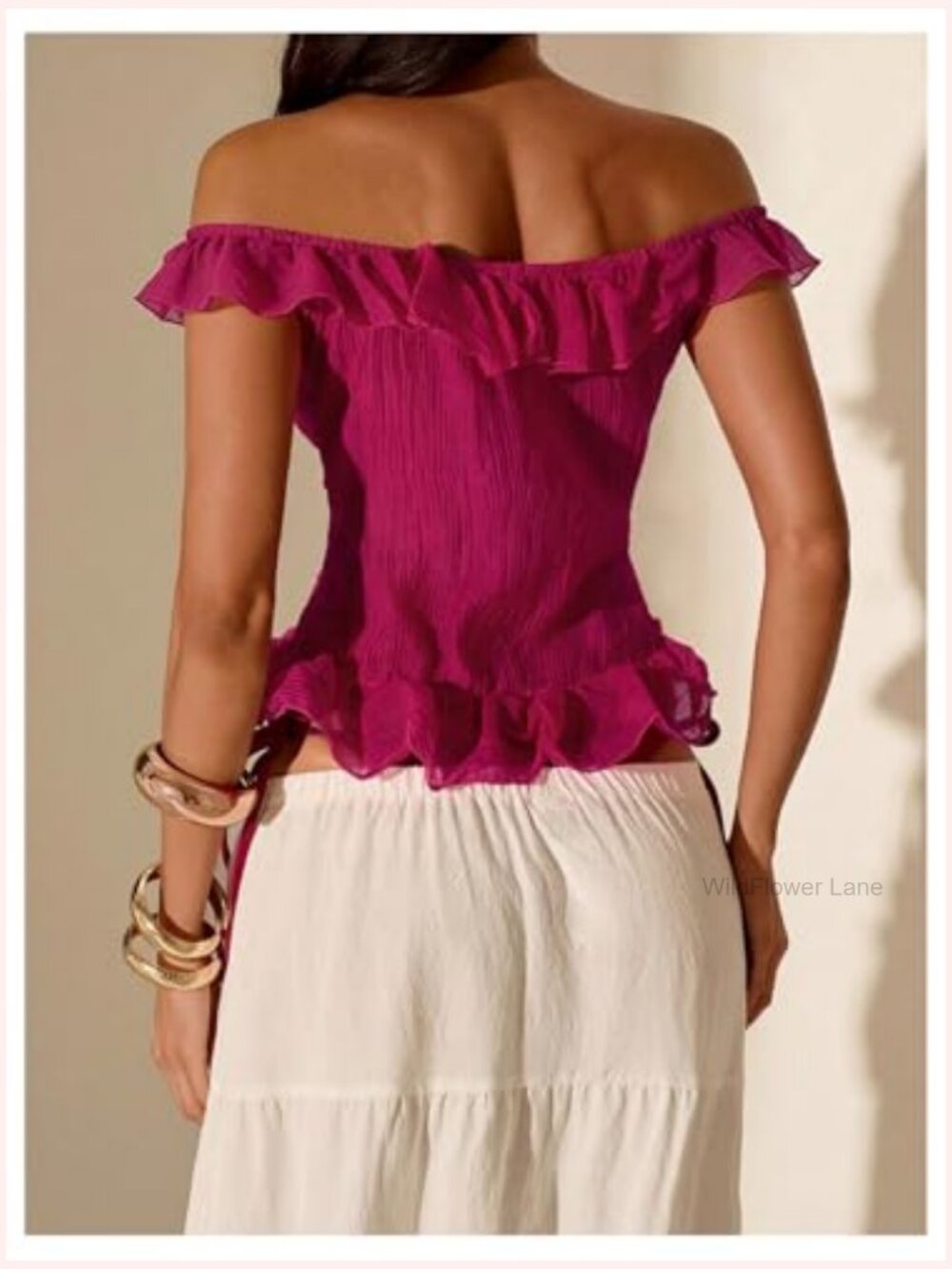 Off Shoulder Ruffle Trim Chiffon Blouse Y2k Cap Sleeve Split Top - Picture 2 of 5